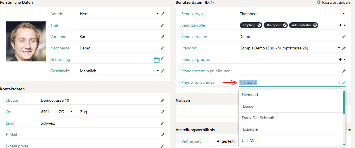 PhysioTec-Benutzer zuordnen