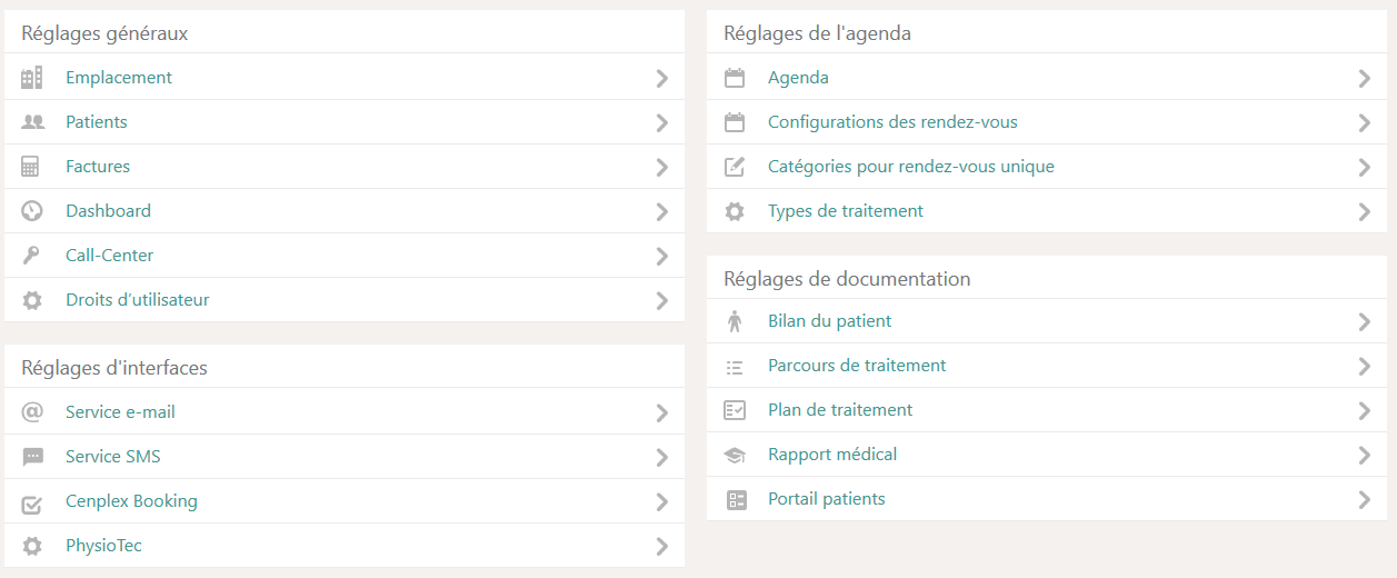 Nouvelle vue des r&eacute;glages