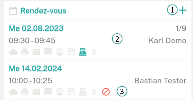 La liste des rendez-vous
