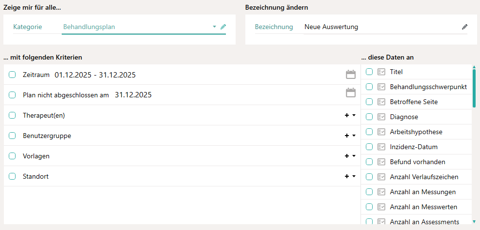Neue Auswertungskategorie