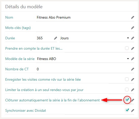 Nouvelle option dans le modèle
