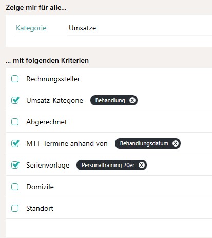 Umsätze nach Serienvorlagen filtern