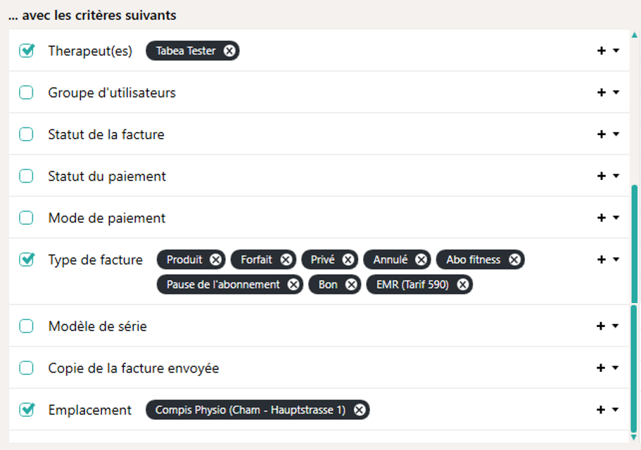 Autres possibilit&eacute;s de filtres