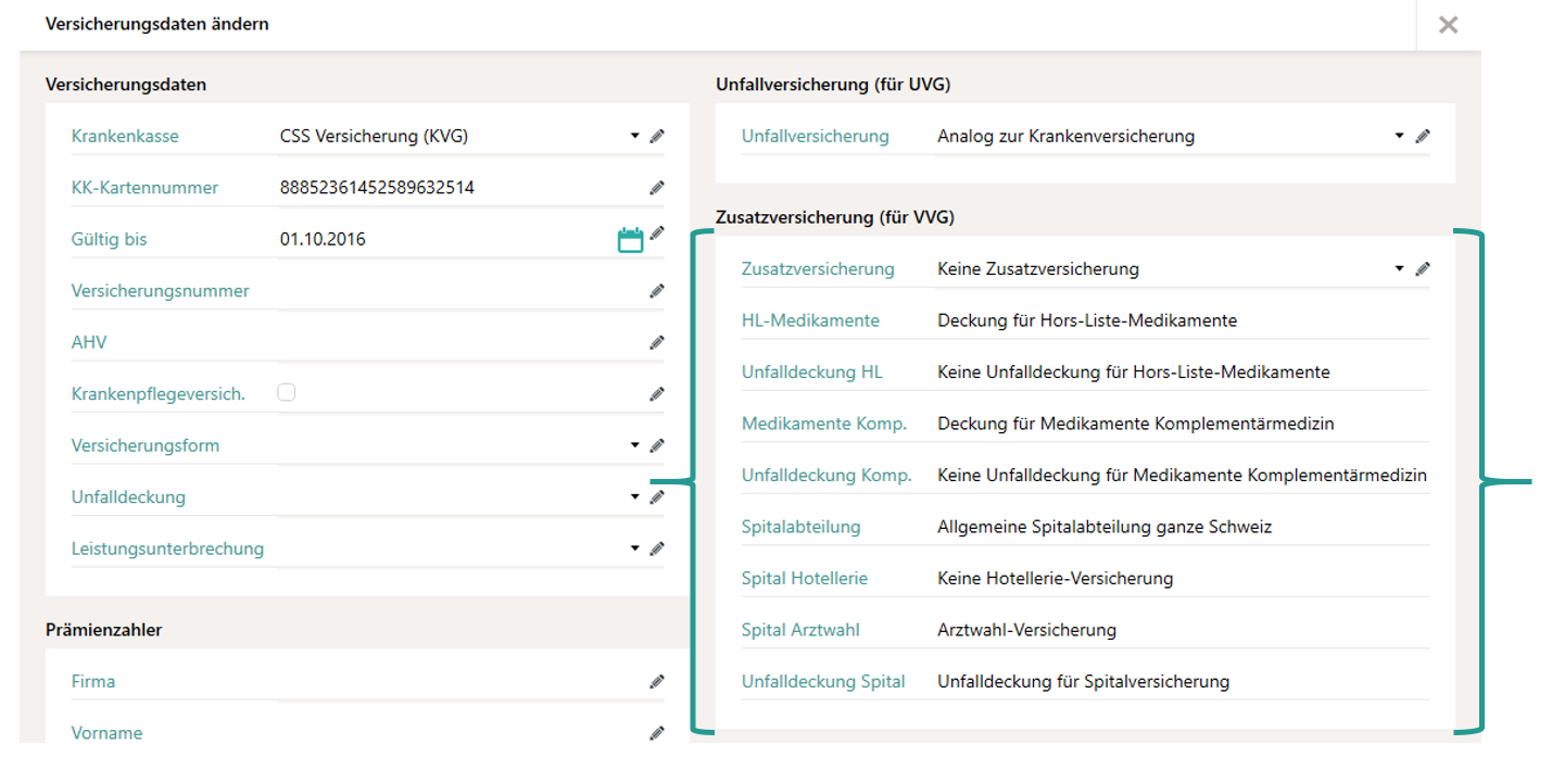 Versicherungsdaten &auml;ndern