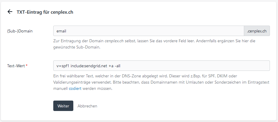 Beispiel f&uuml;r SPF-Eintrag