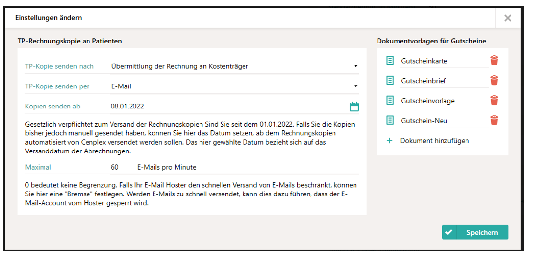 Einstellungen zur Rechnungskopie