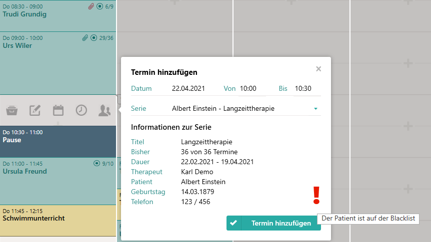 Blacklist Anzeige im Kalender