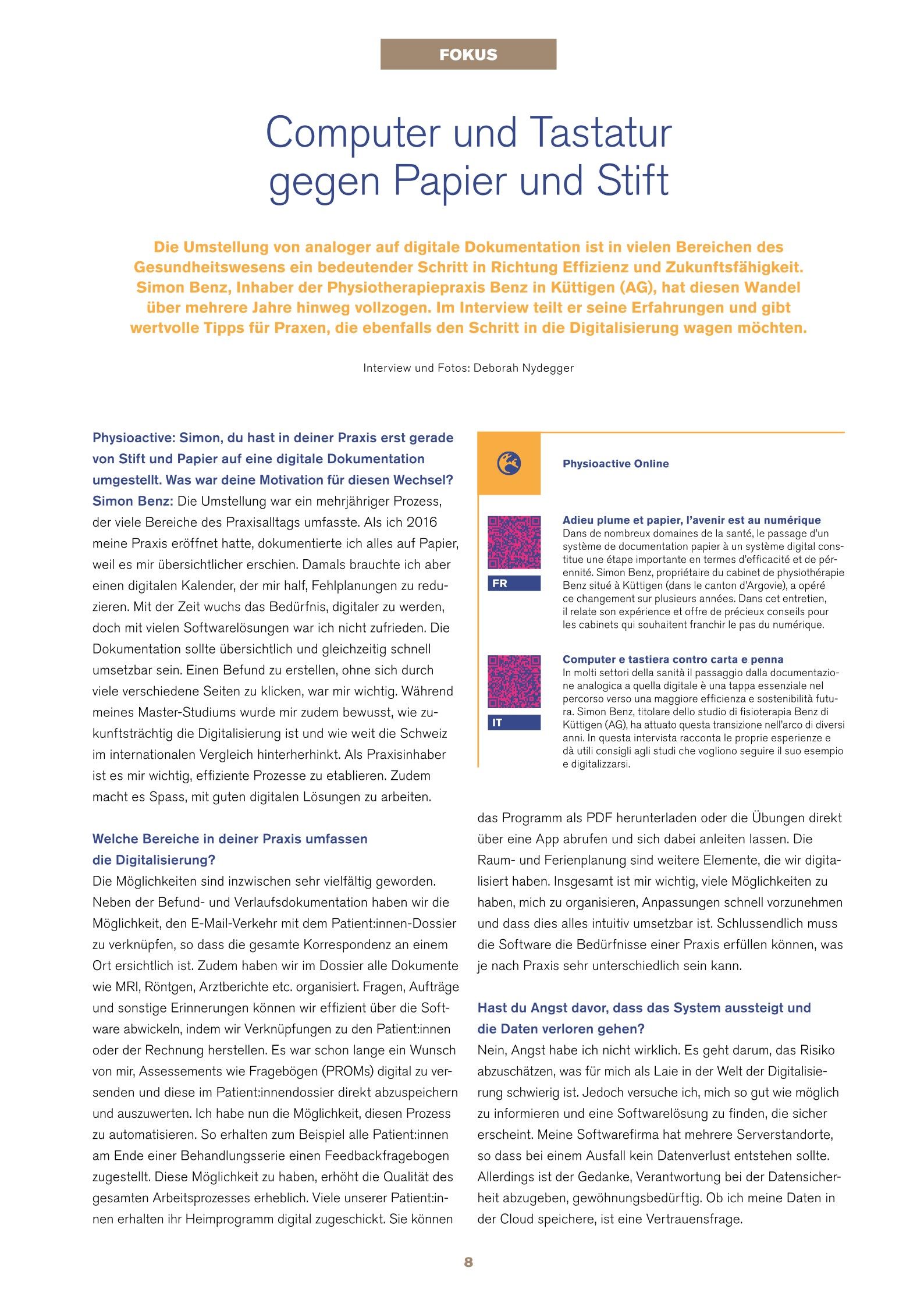 Digital organisierten Physiotherapeuten artikel scan p1